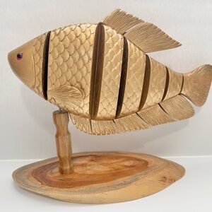Wooden Fish Sculpture with Gold Finish